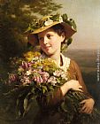 Holding Paintings - A Young Beauty holding a Bouquet of Flowers by Fritz Zuber-Buhler